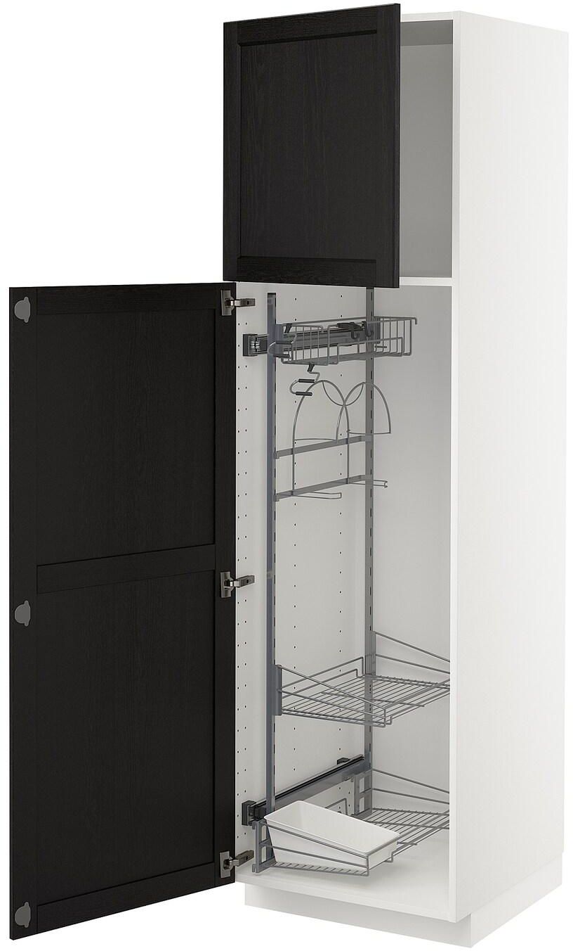 METOD High cabinet with cleaning interior, white, Lerhyttan black stained, 60x60x200 cm