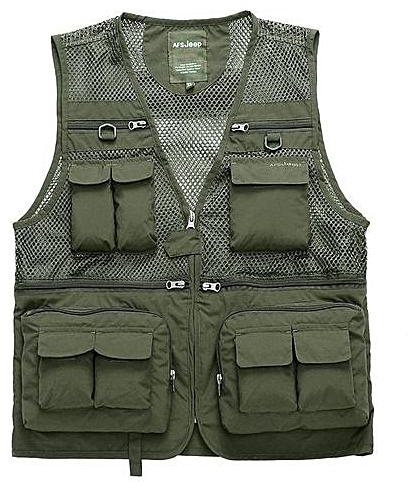 Generic AFS JEEP Men's Sports Outdoor Leisure Director Cameraman Reporters Fishing String Vest Jacket(Color:First Pic)