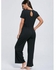 Casual Pocket Short Sleeve Drawstring Jumpsuit - Black - Xl
