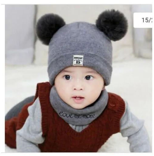 Fashion Baby hat And Scarf Set For Kids Between 1 and 8 Years-Grey