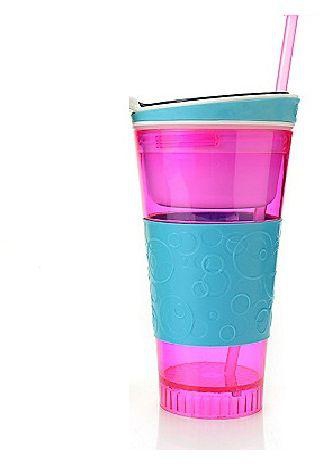 Snackeez Plastic 2 in 1 Snack & Drink Cup One Cup [Red & Blue Colors]