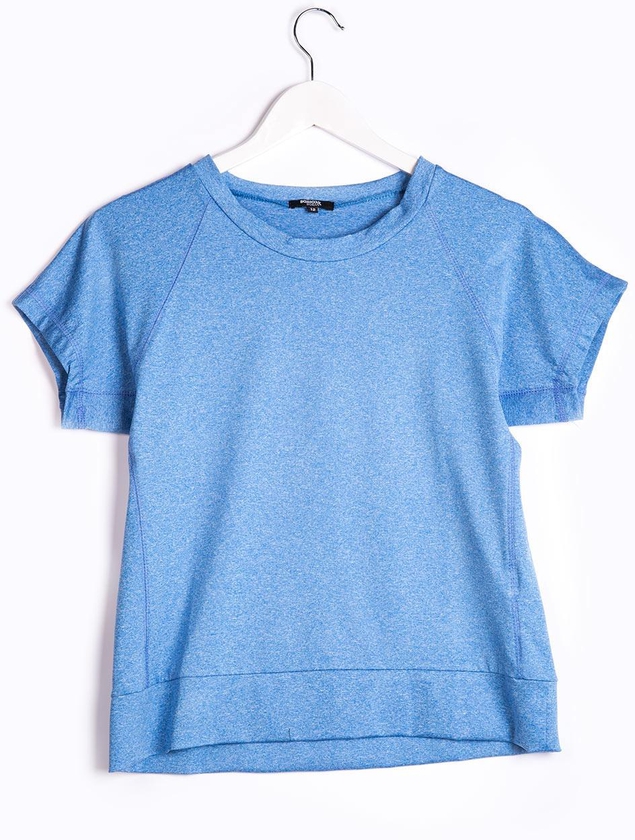 Basicxx Short Sleeve Pleated Neck Sport Top for Ladies Size 14 Blue Melange