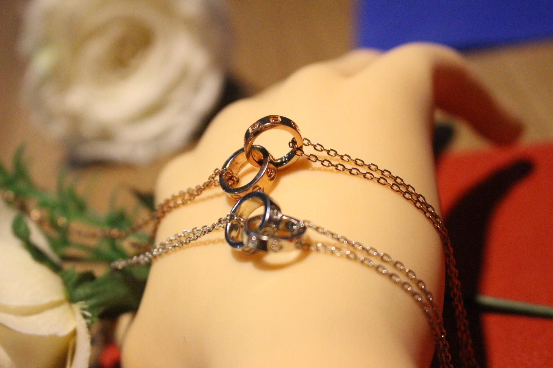 Magari 925Silver Double Ring Bracelet Female Necklace (Copper - Silver)