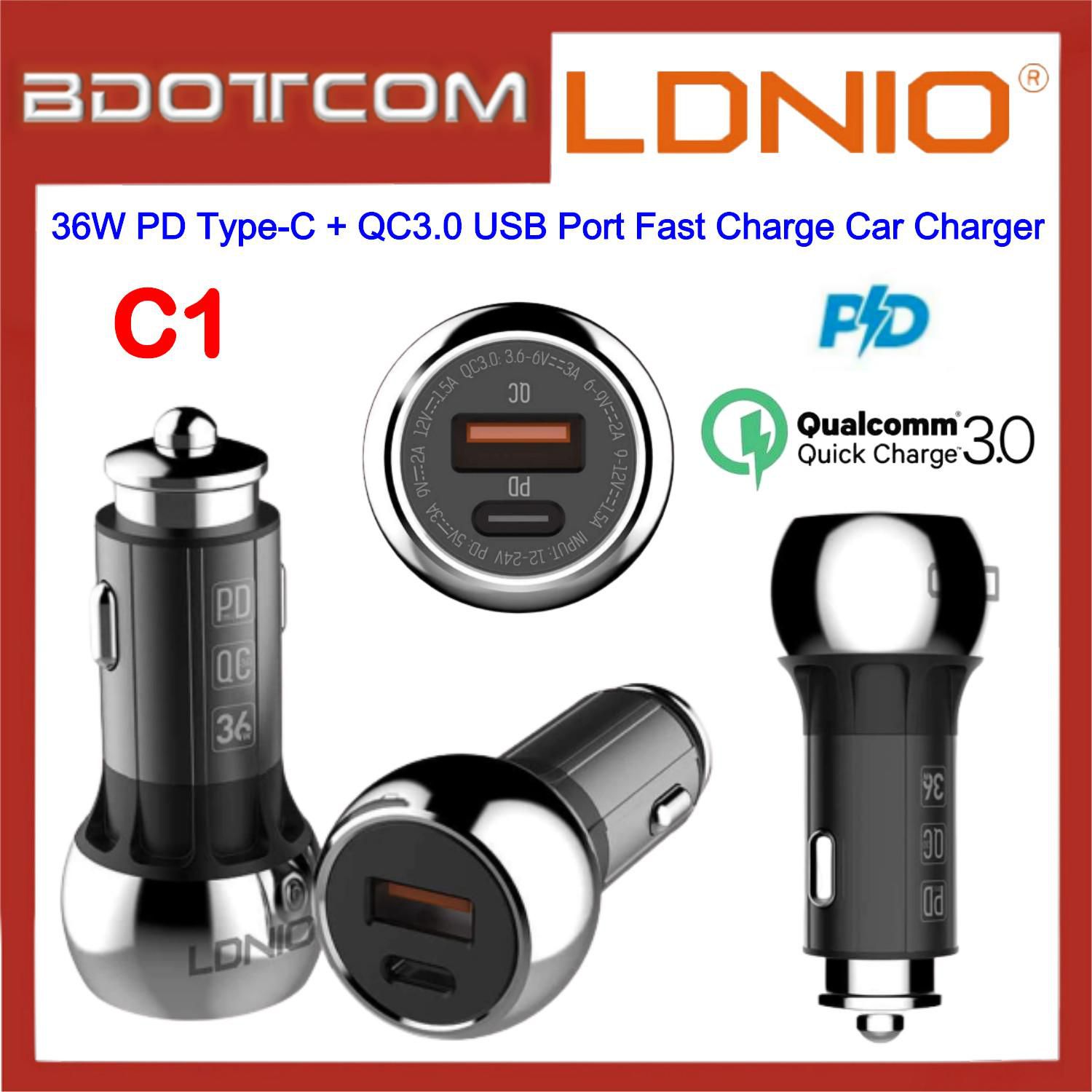 LDNIO C1 36W PD Type-C + QC3.0 Single USB Port Fast Charge Car Charger