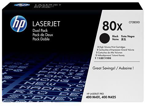 HP 80X Black Dual Pack LaserJet Toner Cartridges (CF280XD)