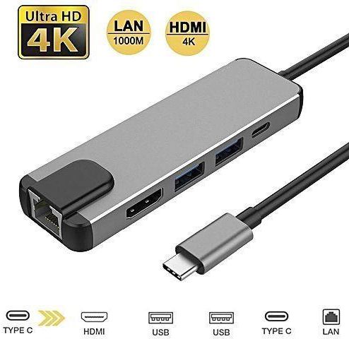  5 In 1 Type-C Expansion Hub USB C To HDMI+LAN+TYPE C+ 2*USB 3.0 Adapter
