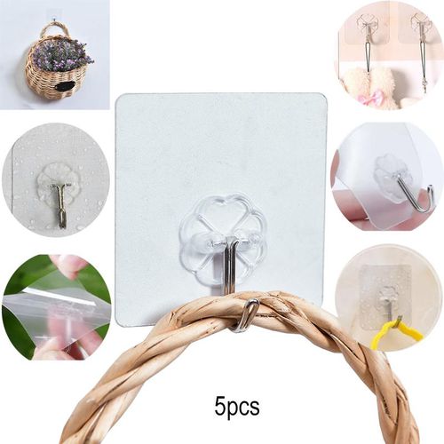 GTE 5pcs Strong Sticky Hook Wall Steel Hook And Hole Sucker Hook Suction Wall Hanging (White)