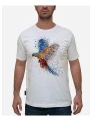 Printed Parrot Ink Work T- Shirt - White