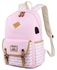 Stripe printed Casual Backpack Large Capacity Space School Bag Pink