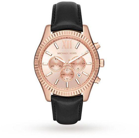 Michael Kors Men's Rose Gold Dial Leather Band Watch