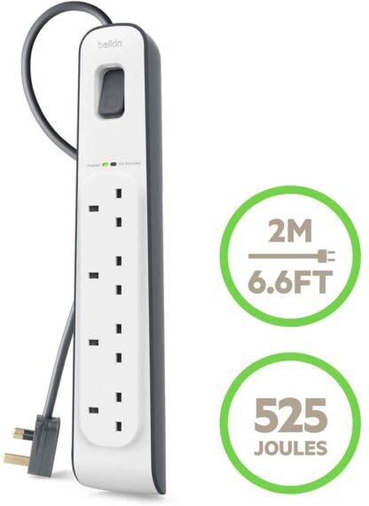 Belkin 4-outlet Surge Protection Strip with 2M Power Cord (BSV400AF2M) – White