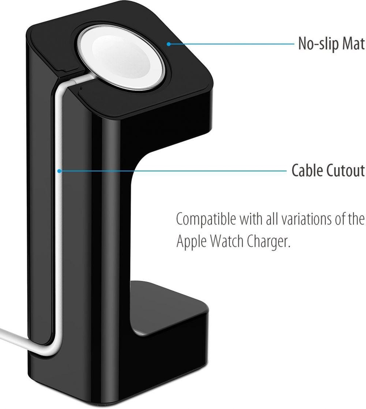 Apple Watch Stand Charger for 38mm/42mm (Black) - Glass Protector Included
