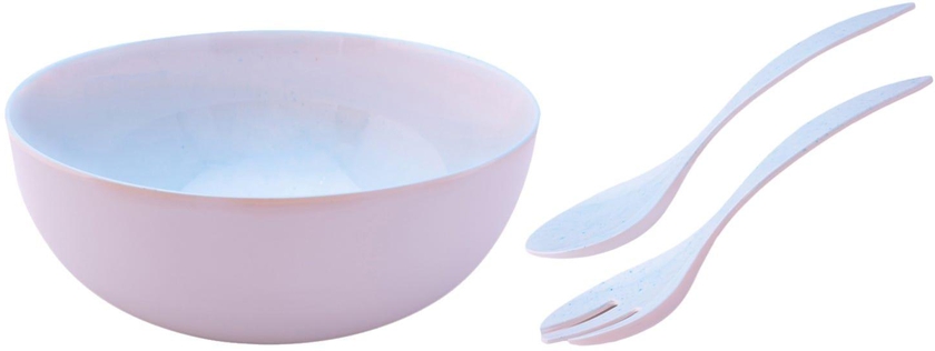 Get Bright Designs Melamine Serving Bowl With Serving Spoon And Fork Set, 26X10 Cm - Light Blue with best offers | Raneen.com