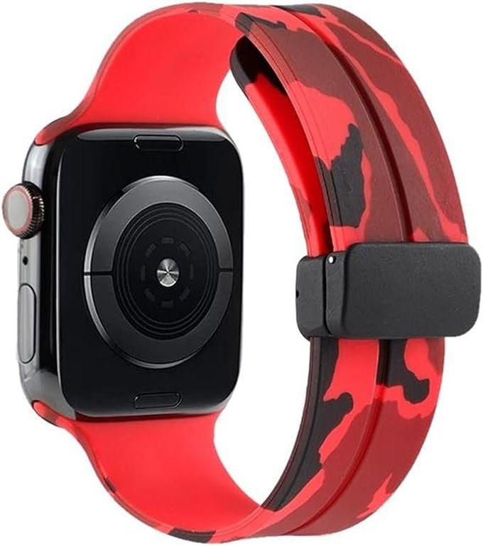 TenTech Silicone Magnetic Sports Band For Apple Watch Ultra/Ultra 2, Size 49mm 45mm 44mm 42, Soft Band For IWatch Series 9/8/7/6/5/4/3/2/1/SE - Camouflage Red