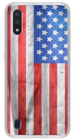 غطاء حماية مرن مزين بطباعة كاملة بتصميم علم الولايات المتحدة الأمريكية لهاتف سامسونج جالاكسي A01 متعدد الألوان