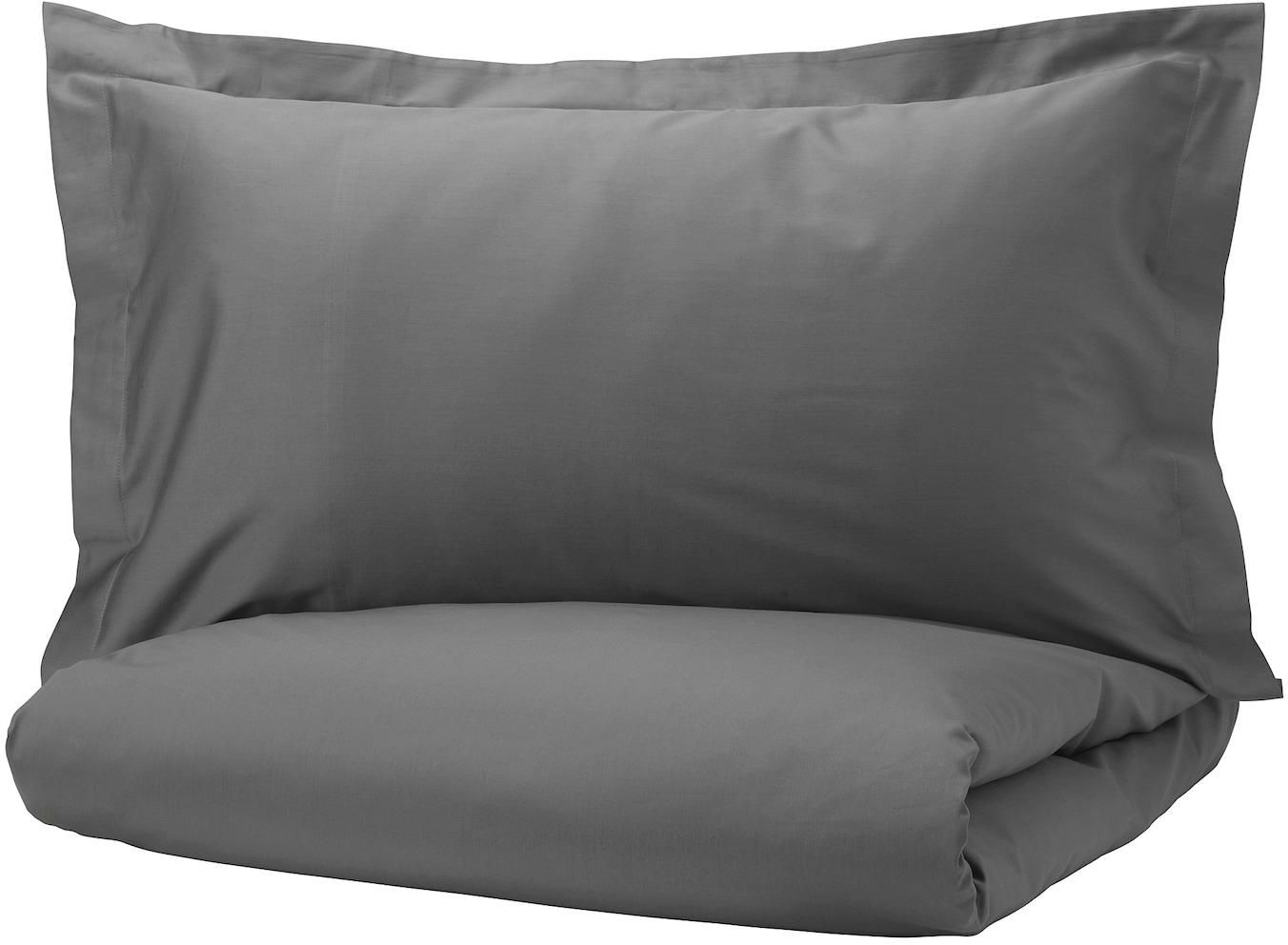 LUKTJASMIN Duvet cover and 2 pillowcases - dark grey 240x220/50x80 cm