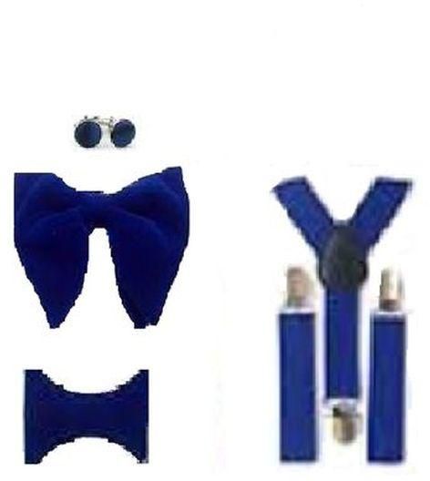 Suspenders Belt And Bow Tie With Cuff Links For Men - Blue
