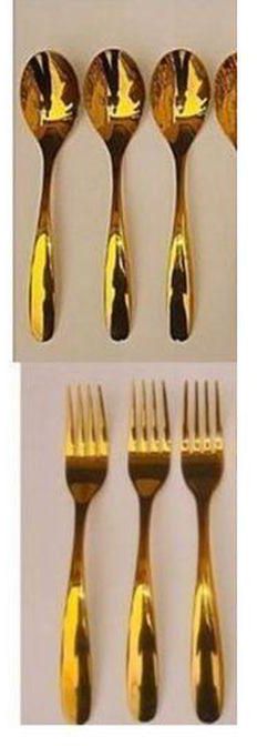 Gold Plated Stainless Steel Spoon & Fork - 6Pcs