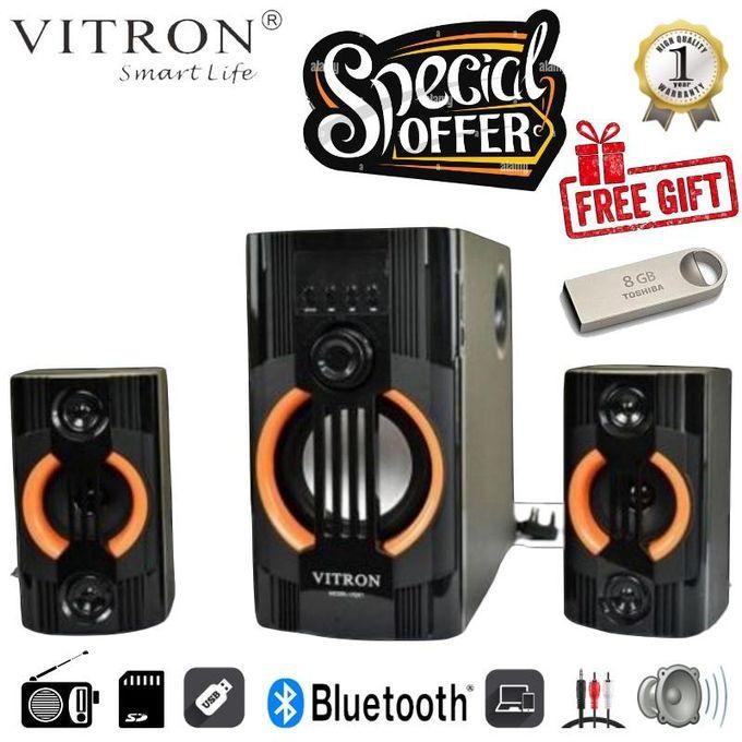 Vitron 2.1Ch Multimedia Speaker System BT/USB/MP3 Bluetooth Woofer Home Audio System V5201 Black 10000pmpo+Free 8 gb flashdisk