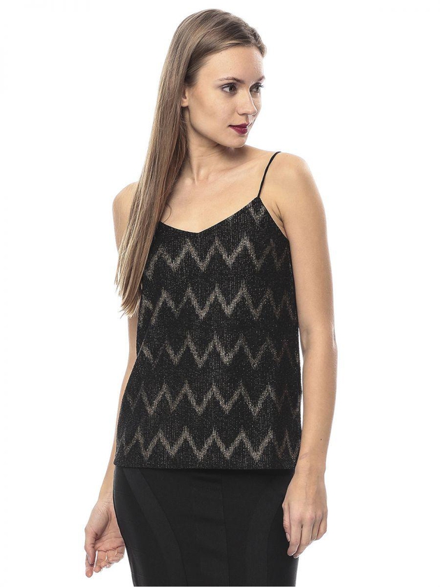 ONLY Black, Gold Polyester V Neck Cami & Strappy Top For Women