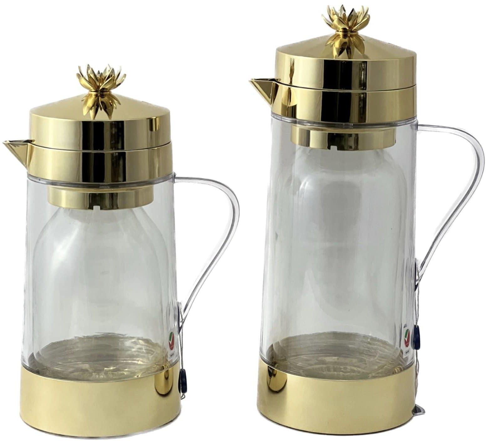 Home Maker Tea And Coffee Vacuum Flask Set Clear And Gold 1L+1.3L 2 PCS