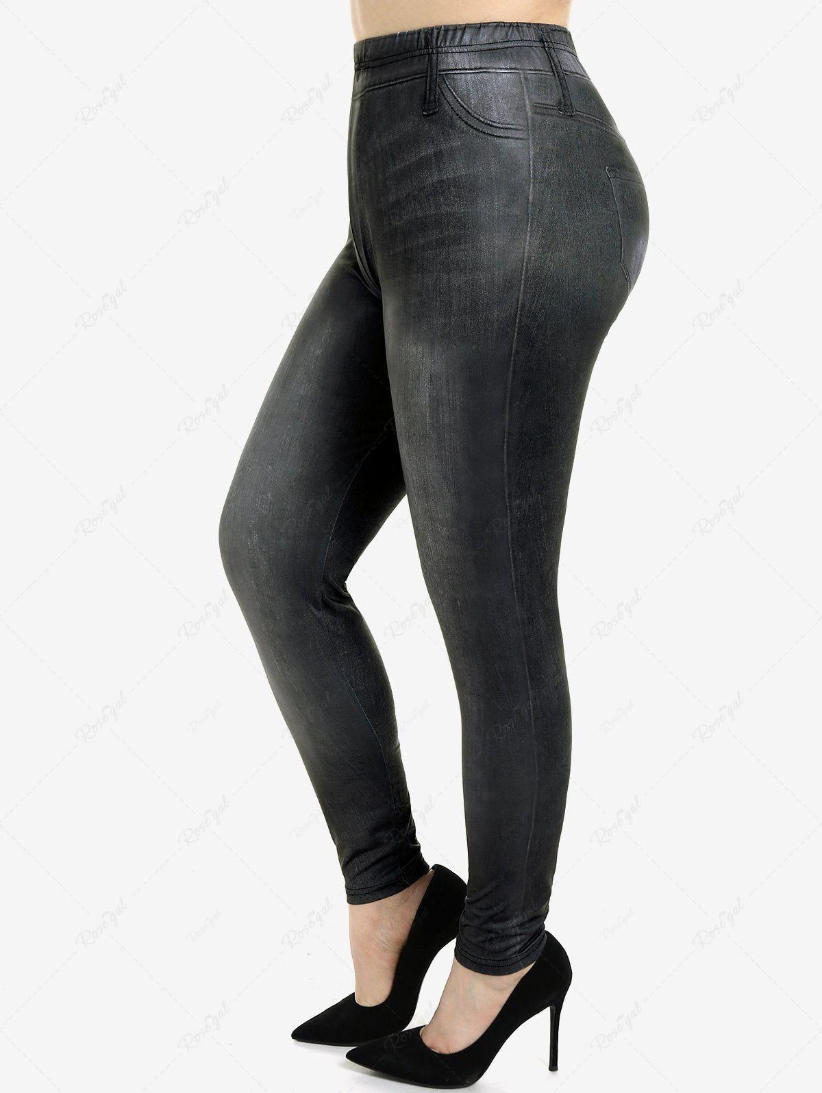Plus Size 3D Jeans Printed Skinny Leggings - 5x | Us 30-32
