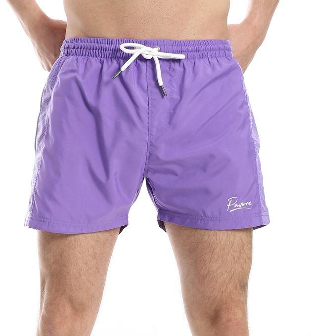 Pavone Elastic Waist Slash Pockets Plain Swim Shorts - Neon Purple