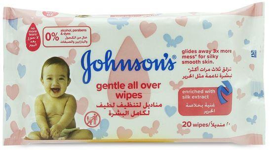 Johnson's Johnson's مناديل لتنظيف لطيف لكامل البشرة، مجموعه 20منديل