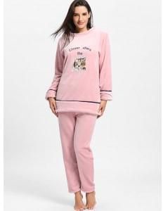 Cute Kitten Graphic Fleece Pajama Set - Pink - Xl