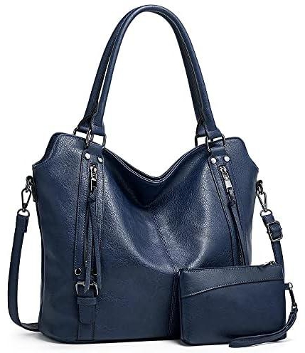 Women Handbag Laptop Tote Bag Large Soft PU Leather Shoulder Bag Computer Tote Bag, Large Capacity Bag for Women Girls Travel Work Shopping, Blue, Tote