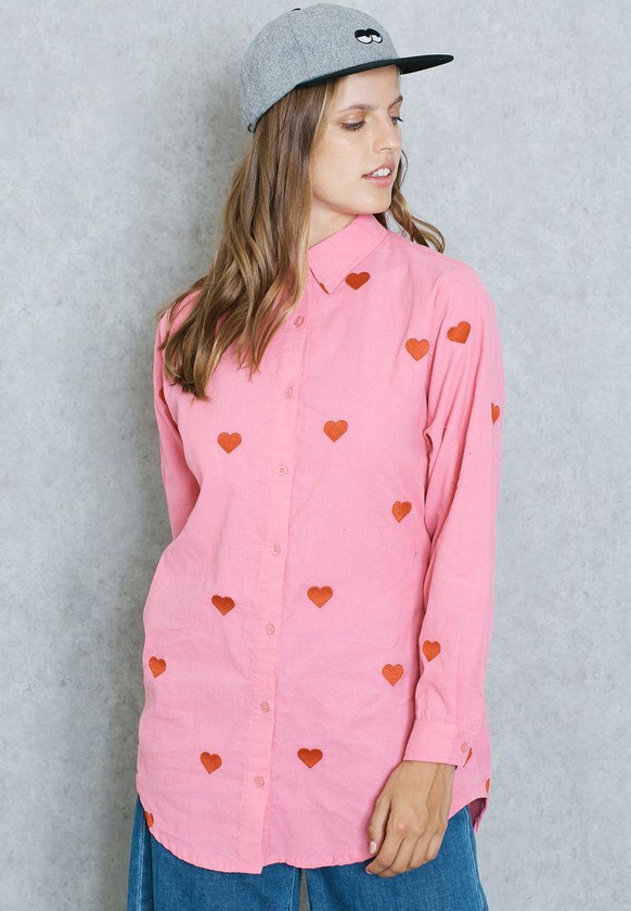 Embroidered Heart Longline Shirt