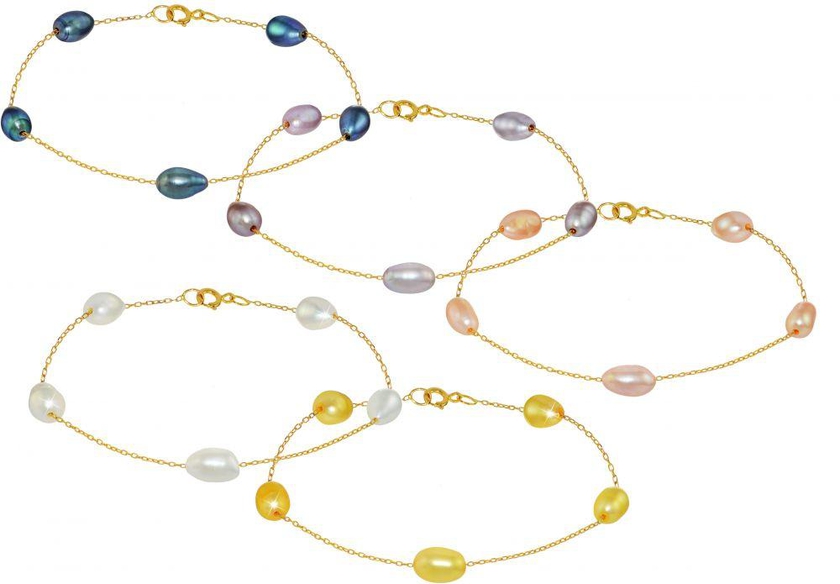Vera Perla Women's 10K Gold Multi Color Pearl Bracelet, 5 Pieces