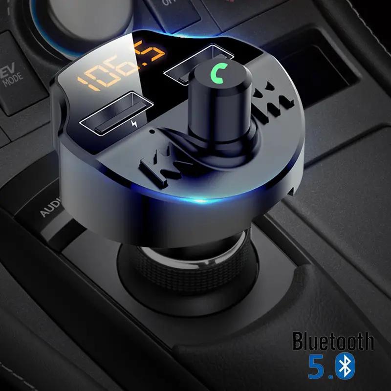 Bluetooth 5.0 Car Kit Car Wireless FM Transmitter Dual USB Fast Charger Car Mp3 Player with TF Slot