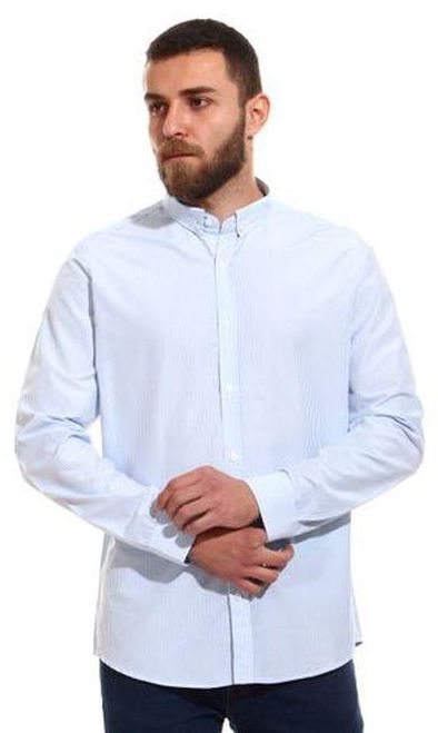 Andora Basic Pinstripe Button Down Collar Shirt - Baby Blue & White