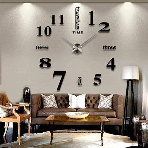 SKEIDO DIY Wall Clock, 3D Mirror Stickers Large Wall Clock Frameless Modern Design Large Watch Silent Home/Office/School Number Clock Decorations Gift