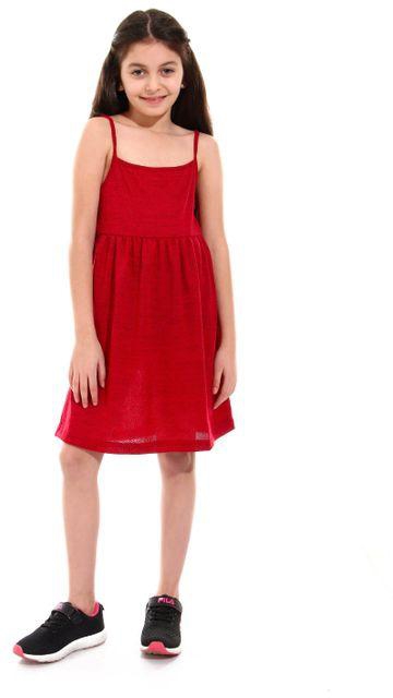 Kady Girls Spaghetti Sleeves Summer Dress - Dark Red