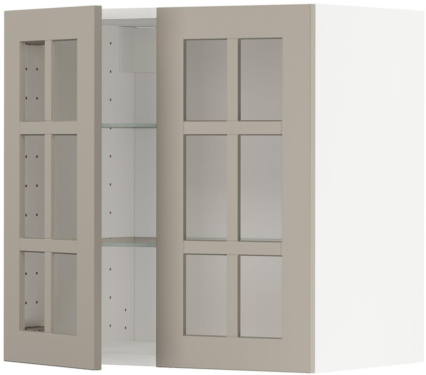 METOD Wall cabinet w shelves/2 glass drs - white/Stensund beige 60x60 cm