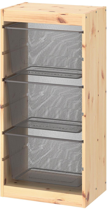 TROFAST Storage combination with boxes - light white stained pine/dark grey 44x30x91 cm