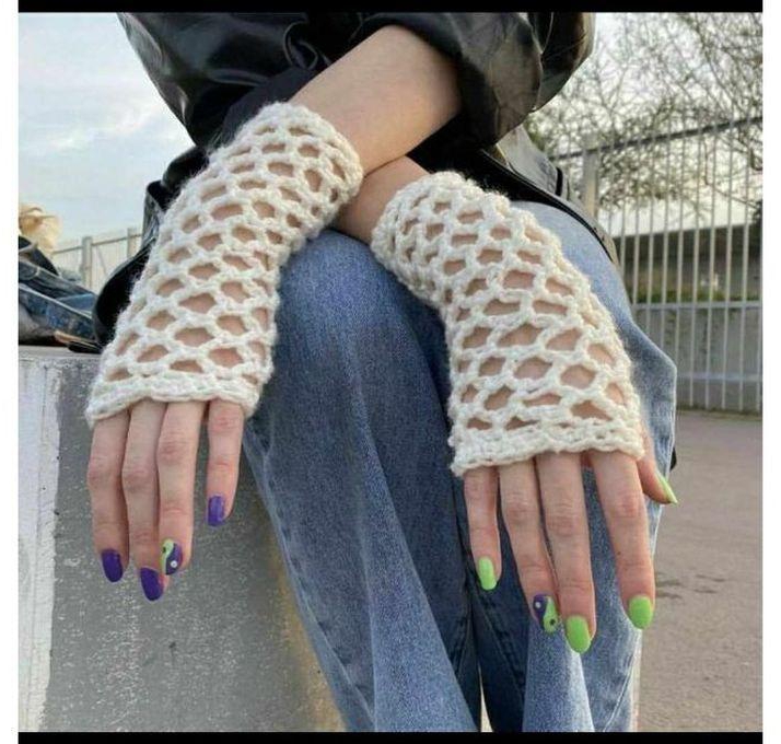 Handmade Crochet Fingerless Gloves -Off White Color Color