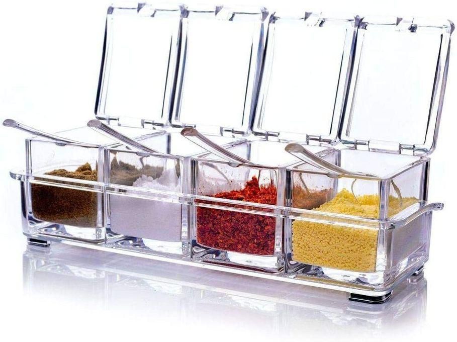 صندوق مجموعة برطمانات اكريليك للبهارات - علبة توزيع الملح والبهارات للمطبخ