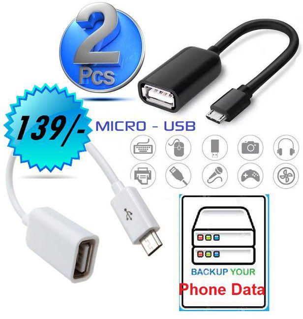 Generic Micro USB Male To USB Adapter 2 Pack Connector OTG Cable Black White Android