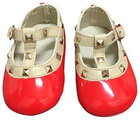 حذاء بناتي بالرينا فلات لون أحمر مزين بالدبابيس الذهبيه مقاس 23
