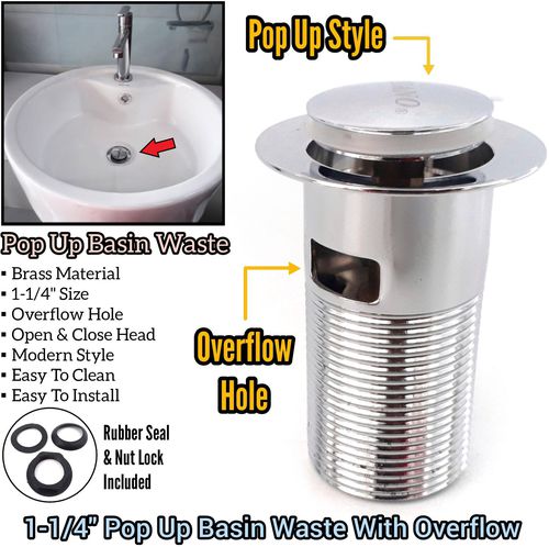 1-1/4 Inch Pop Up Basin Waste with Overflow Hole for Basin Sinks In Toilet