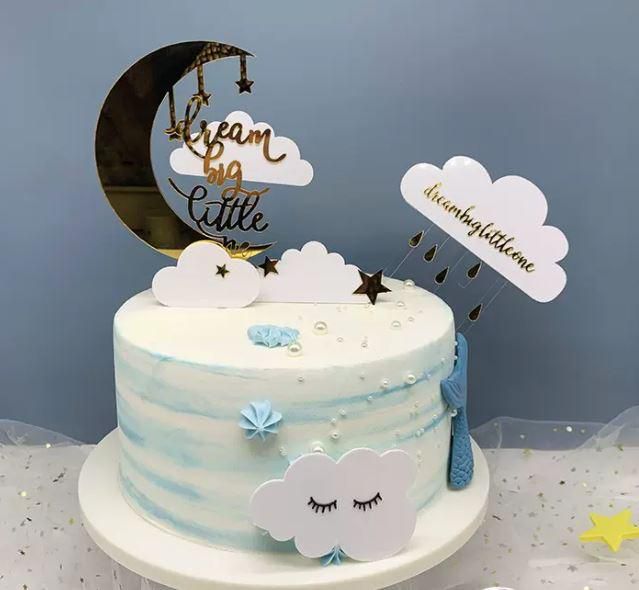 Dream Big Little One Moon Cloud Star Acrylic Kids Baby Cake Decoration