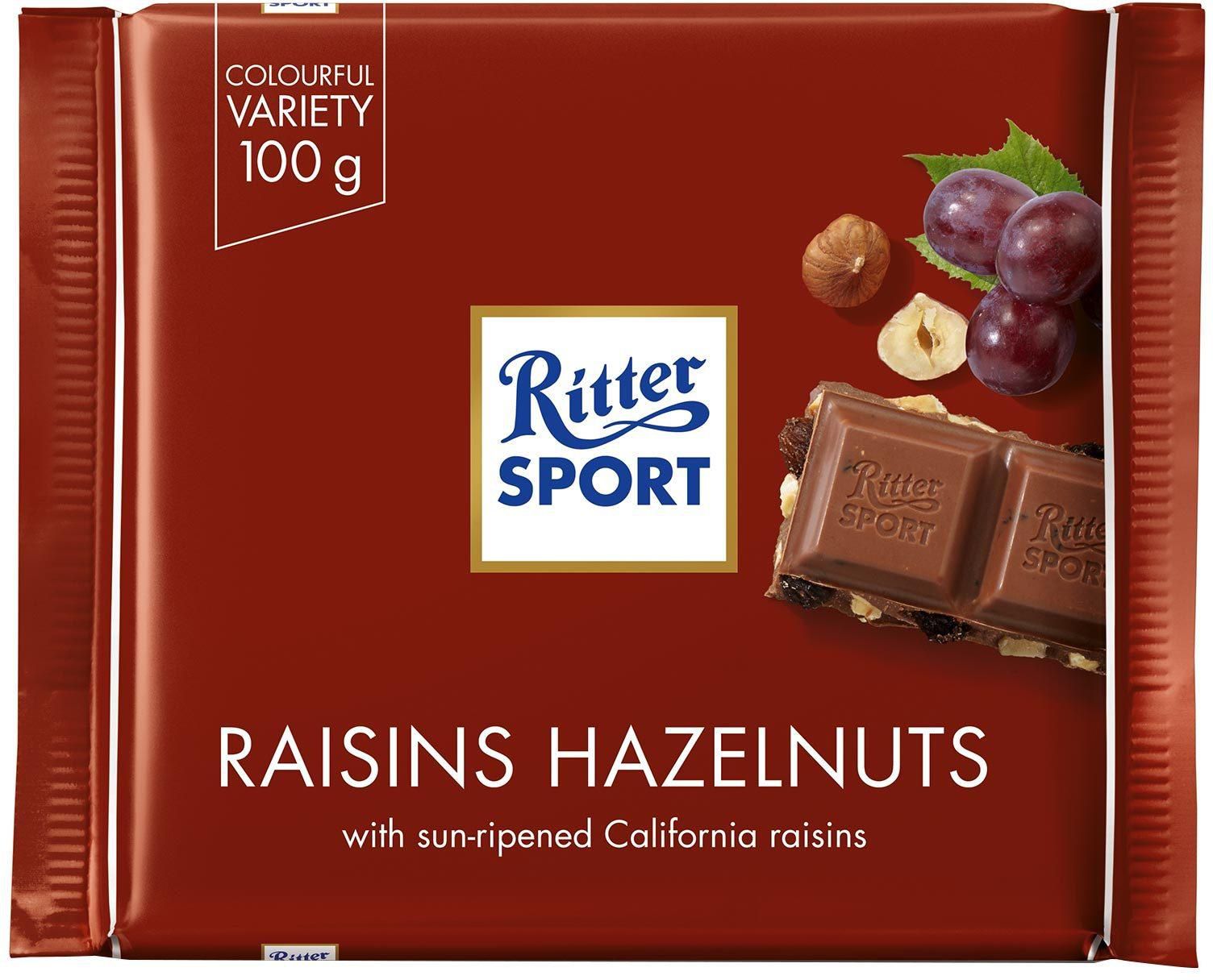 Ritter Sport milk chocolate with raisins &amp; hazelnuts 100 g
