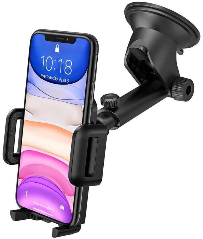 Car Phone Mount, Universal Car Cradle 360&deg; Rotatable Extendable Arm One Button Release stand For Phones