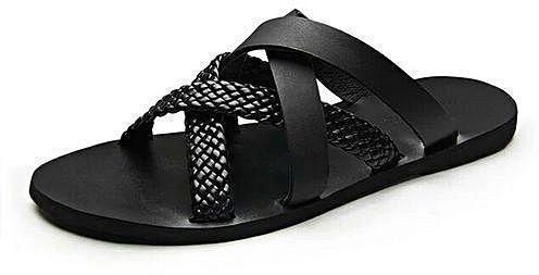 Men's Simple Palm Slippers With Mesh - Black