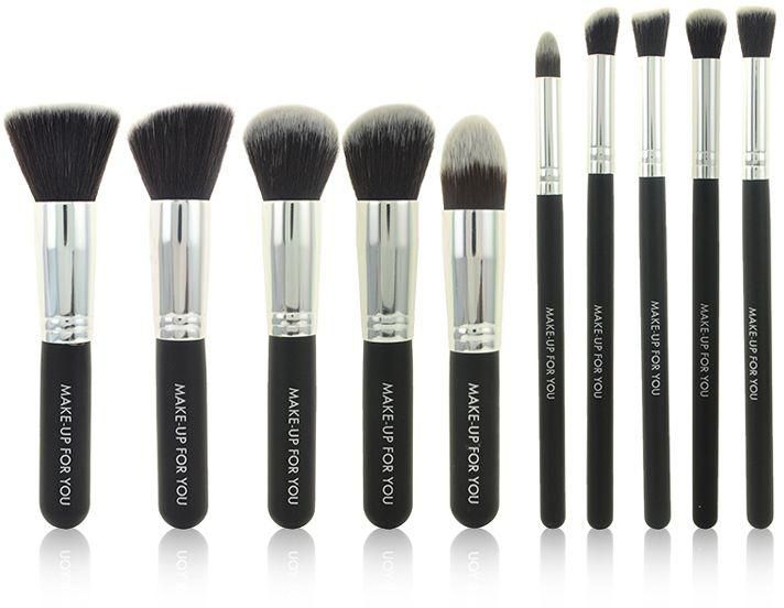 FAS-MB-17-B Synthetic Kabuki Professional Make up Brushes 10pcs - Black