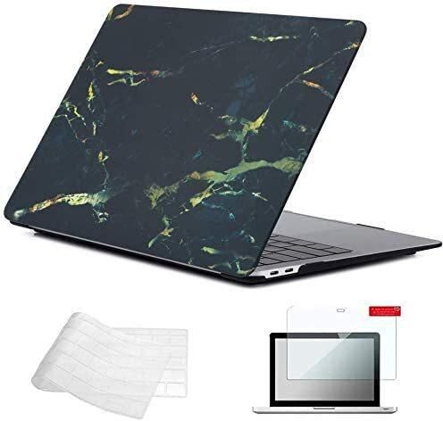 Ntech New Macbook Air 13 Inch Case 2018/2019/2020 Hard Shell Case Keyboard Cover Screen Protector For Macbook Air 13-Inch With Touch Id Model A1932/A2179/A2237, Black/Gold Marble