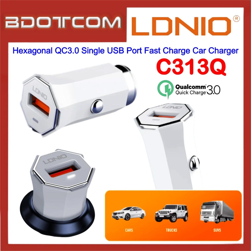 LDNIO C313Q Hexagonal QC3.0 Single USB Port Fast Charge Car Charger